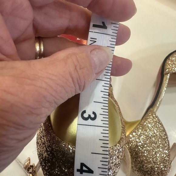 GLITTER - Gold Glitter Women's 3 1/2”L Heels with Ankle Strap Size 7 Worn Once - Picture 8 of 10